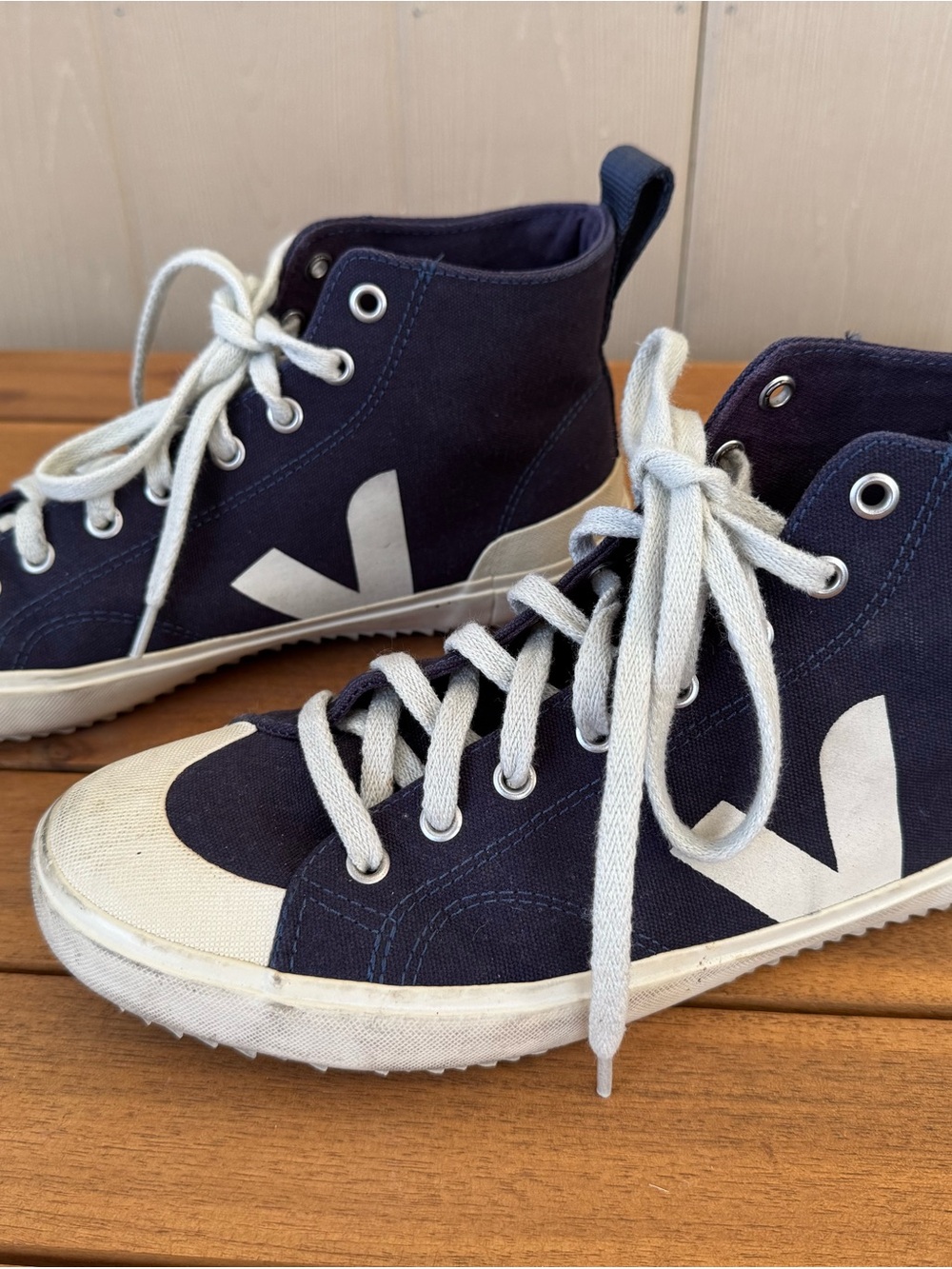 Veja High-Top Sneakers in Navy and White
